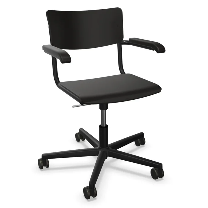S 43 FDR Office chair with armrests, black aluminum / black stained beech by Thonet
