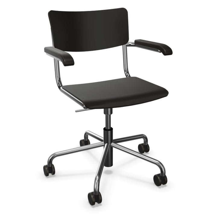S 43 FDR office chair with armrests, chrome / beech black stained by Thonet