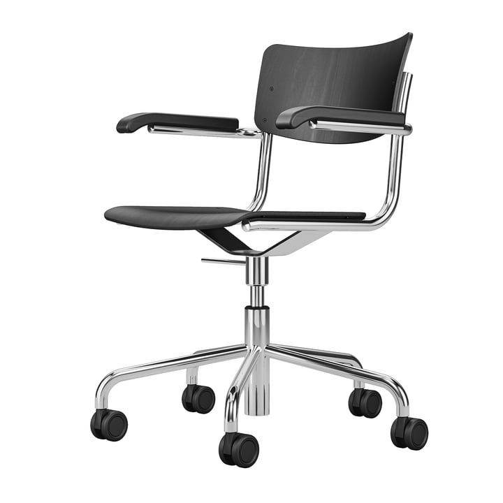 S 43 FDR Office chair with armrests, chrome / black stained beech by Thonet