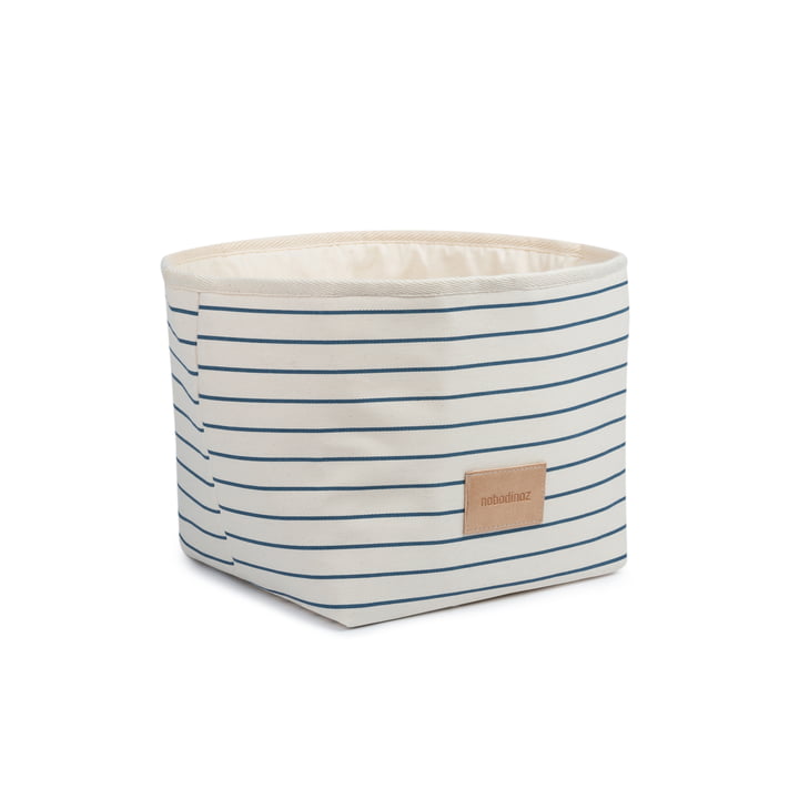 Little Django Storage basket, 18 x 18 cm, blue thin stripes / nature by Nobodinoz