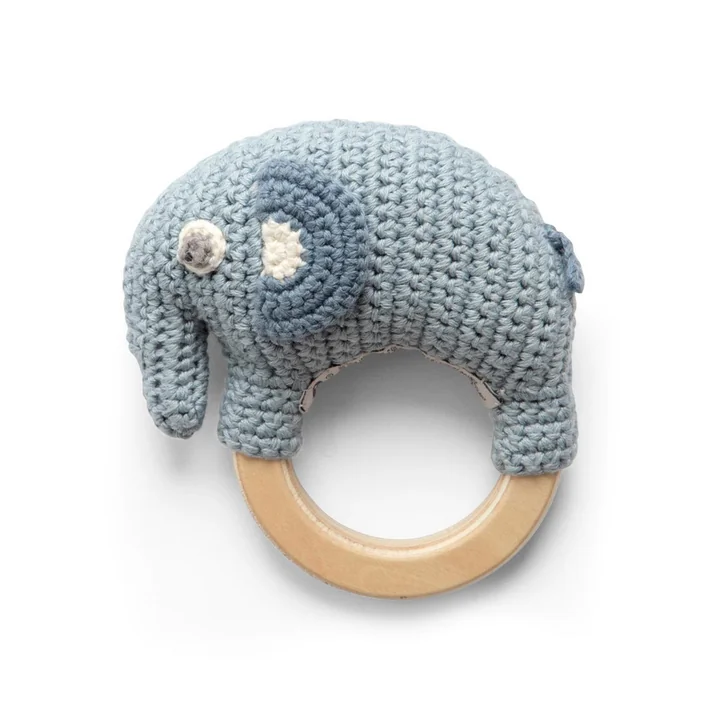 Crochet rattle elephant from Sebra in color powder blue