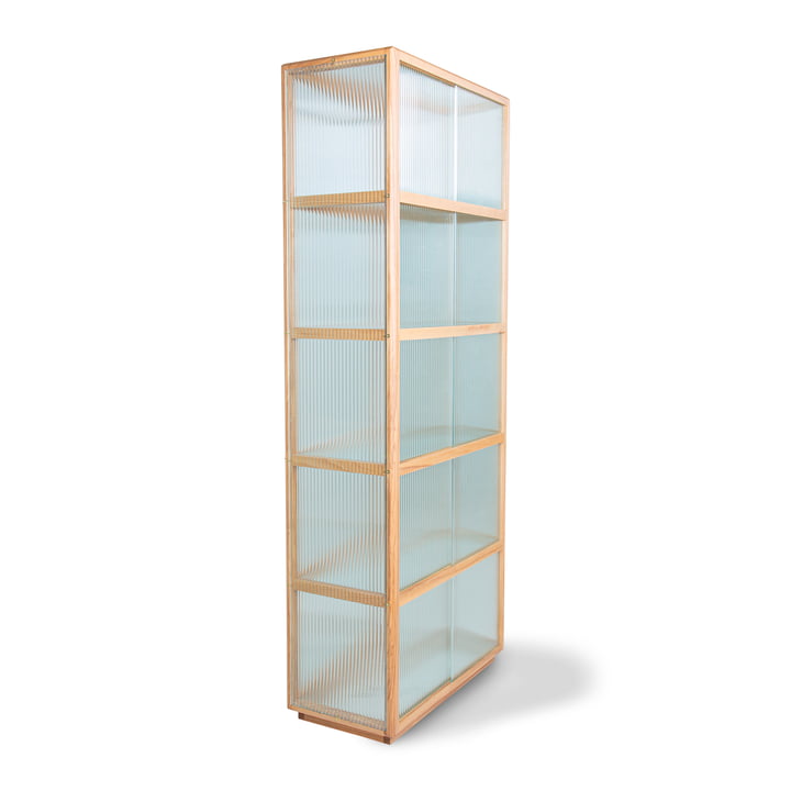 Display cabinet made of wood with ribbed glass from HKliving in natural finish