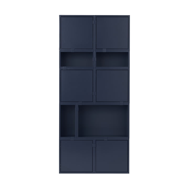 Stacked Shelving system configuration 11 from Muuto in the color midnight blue