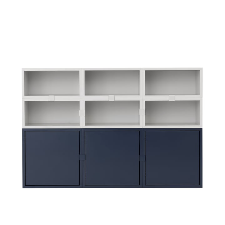Stacked Shelving system configuration 9 from Muuto in the finish midnight blue / light gray