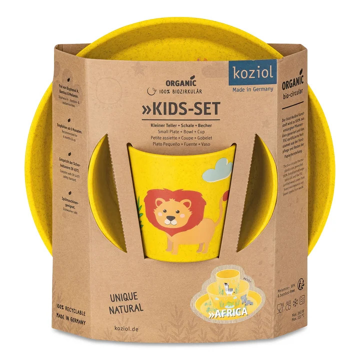 Connect Children's tableware set Africa, organic yellow (set of 3) by Koziol