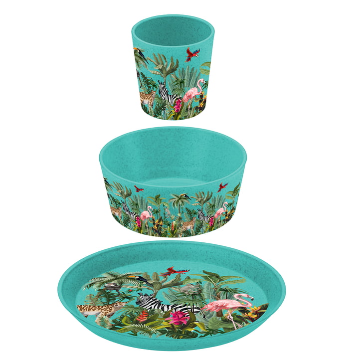 Connect Children's tableware set Jungle, organic turquoise (set of 3) by Koziol