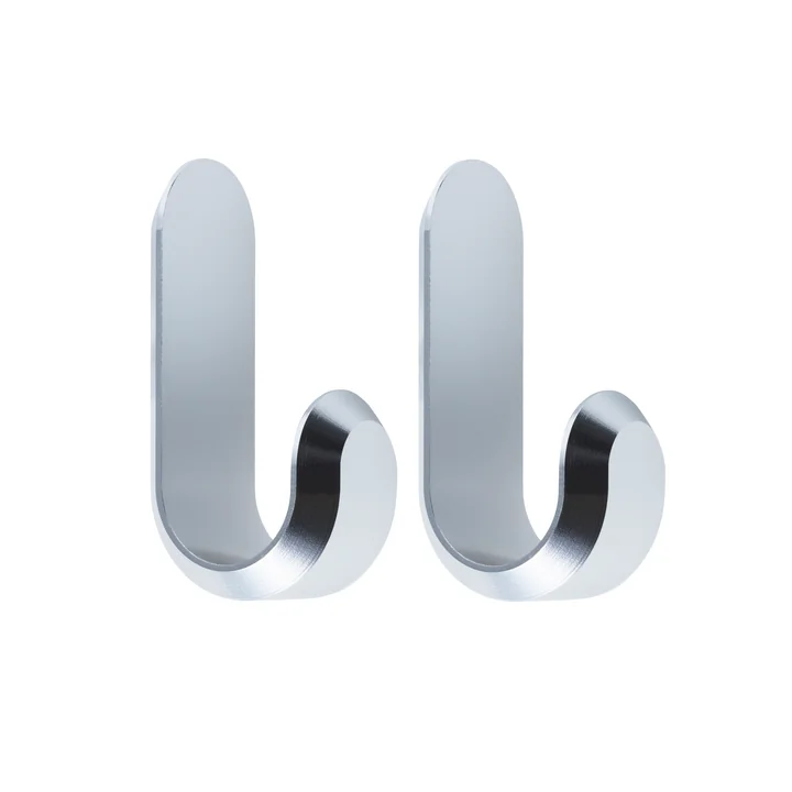 Curve Wall hook mini, silver (set of 2) from Normann Copenhagen