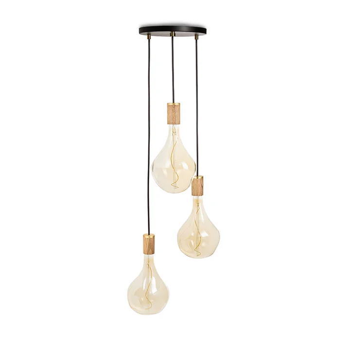 Oak Triple pendant light set, including 3 x Voronoi II LED bulbs, black / brass by Tala