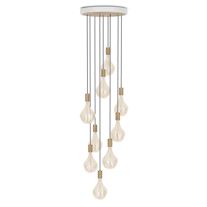 Oak Nine pendant lamp in white / brass in the set of Tala including 9 x Voronoi II LED bulbs E27