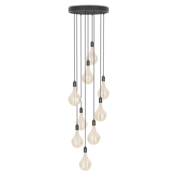 Graphite Nine pendant lamp in black / anodized aluminum in the set of Tala including 9 x Voronoi II LED bulbs E27
