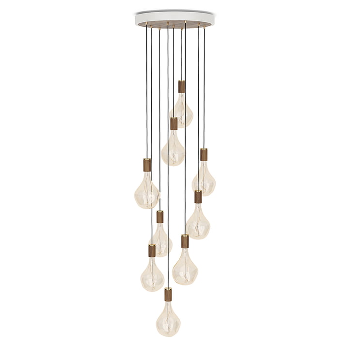 Walnut Nine pendant lamp in white / brass in the set of Tala including 9 x Voronoi II LED bulbs E27