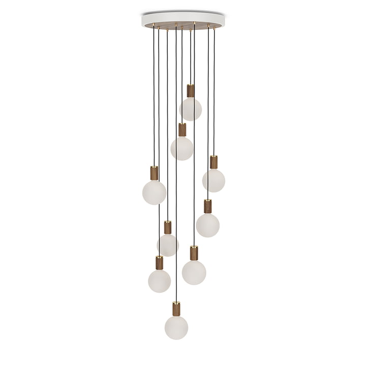 Tala - Walnut Nine pendant light set, including 9 x Sphere IV LED bulb E27, white / brass