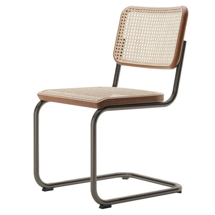 S 32 V chair, smoke chrome matt / walnut / cane mesh with support fabric (special edition 2022) by Thonet