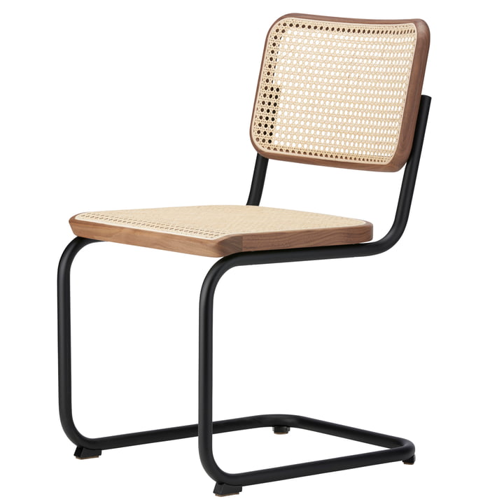 S 32 V Chair, black matt / walnut / cane mesh with support fabric (special edition 2022) by Thonet