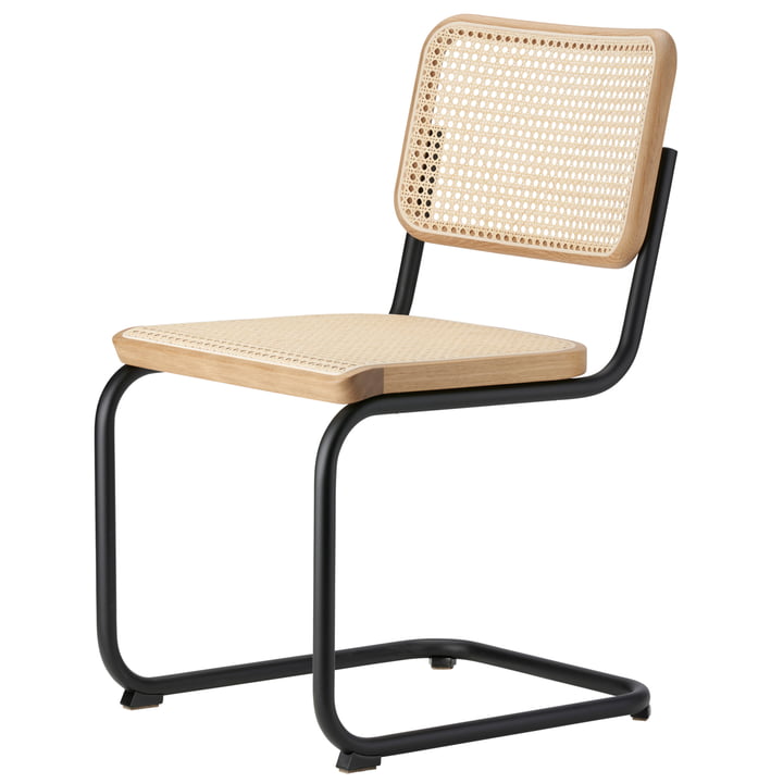 S 32 V Chair, black matt / oak / wickerwork with support fabric (special edition 2022) by Thonet