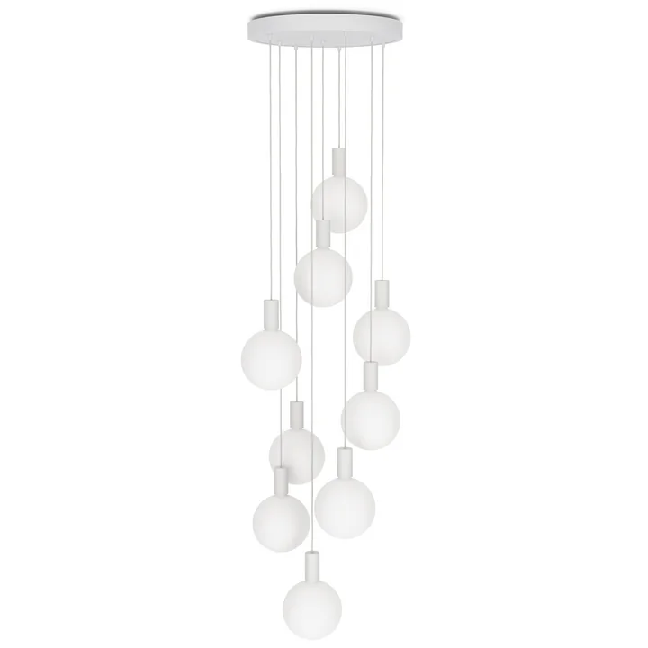 Chalk Nine pendant light set, including 9 x Sphere V LED bulb E27, white from Tala
