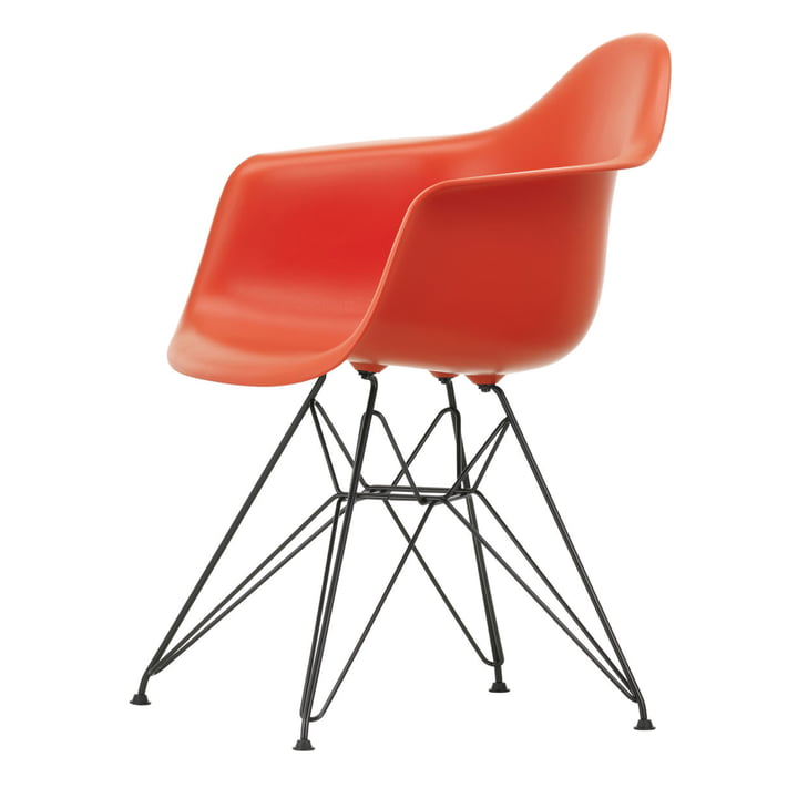Eames Plastic Armchair DAR from Vitra in the version basic dark / poppy red
