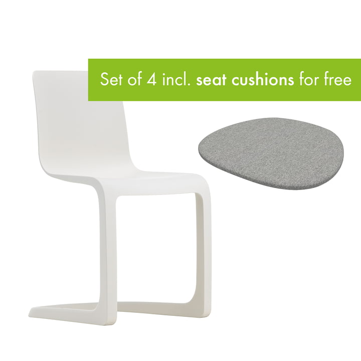EVO-C all-plastic chair from Vitra in the finish ivory incl. seat cushion in the finish pebble grey