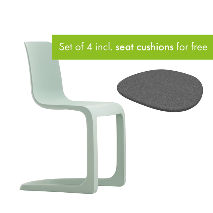EVO-C all-plastic chair from Vitra in the version light mint incl. seat cushion in the version classic grey