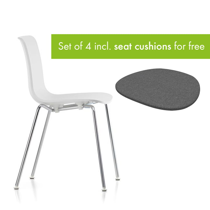 Hal Tube stacking chair from Vitra in the version white / chrome incl. seat cushion in the version classic grey