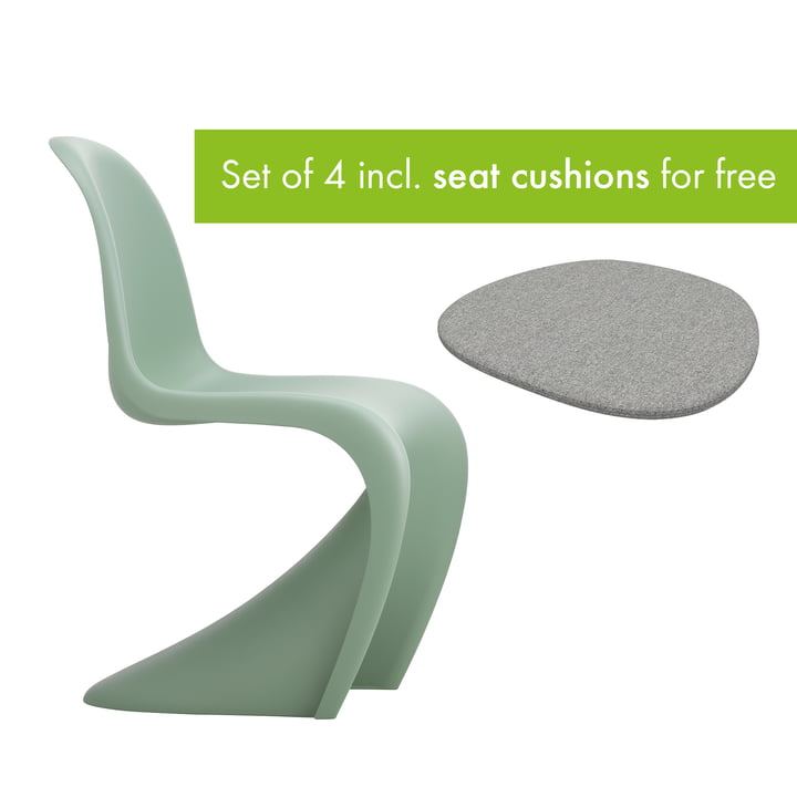 Panton Chair from Vitra in the finish mint incl. seat cushion in the finish pebble grey