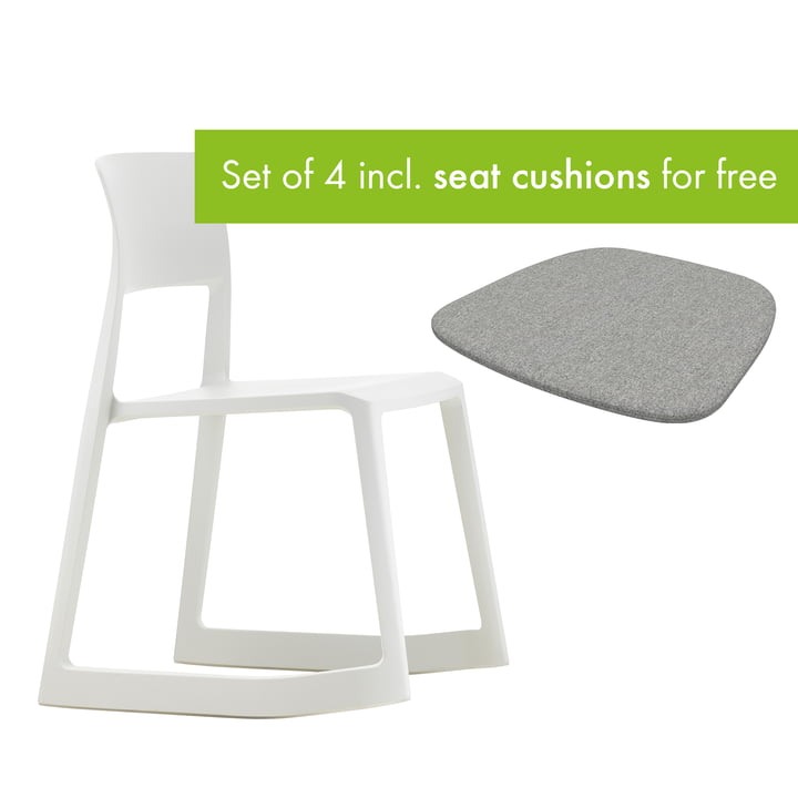 Tip clay of Vitra in the execution white incl. seat cushion in the execution pebble grey