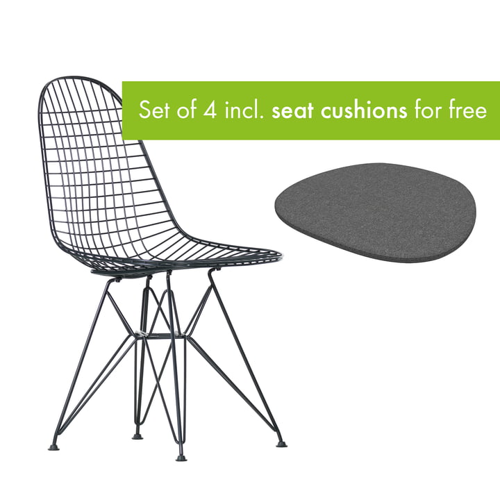 Wire Chair DKR from Vitra in the version basic dark / without cover incl. seat cushion in the version classic grey