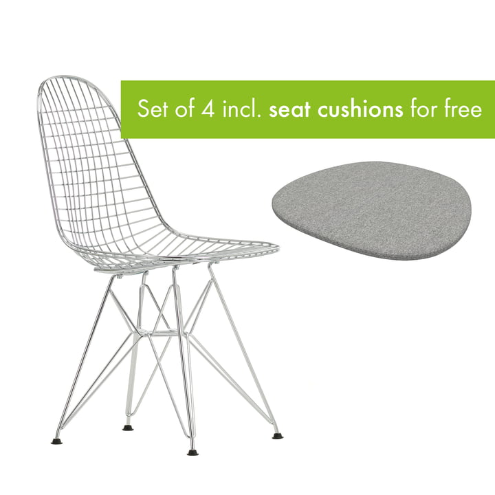 Wire Chair DKR from Vitra in the version chrome / without cover incl. seat cushion in the version pebble grey