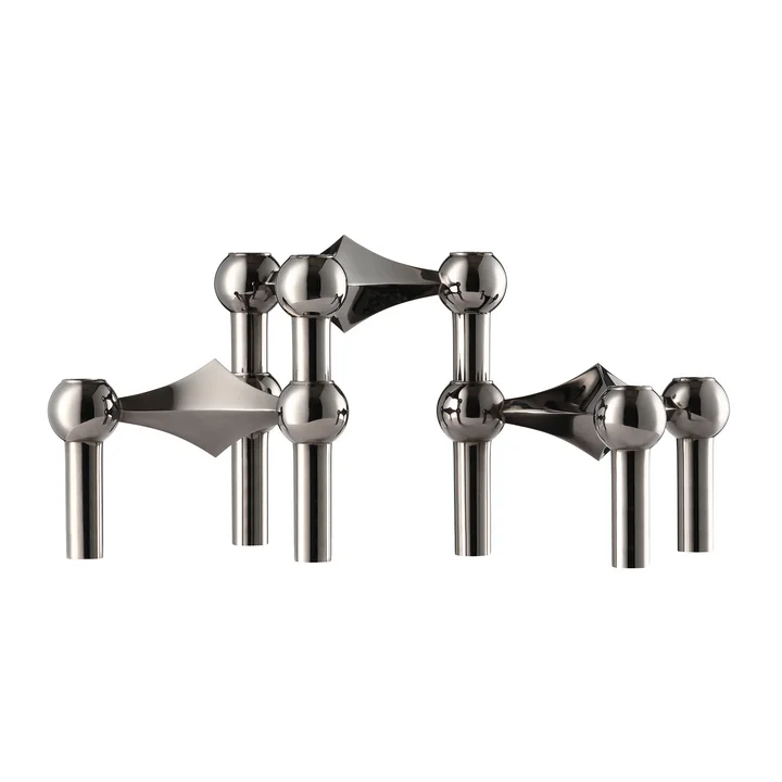 Candle holder, set of 3, black / chrome by Stoff Nagel