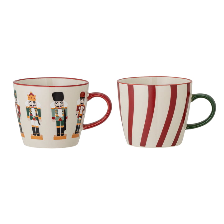 Bloomingville - Jolly Christmas mug with handle, Ø 9 cm, H 8 cm, red patterned (set of 2)