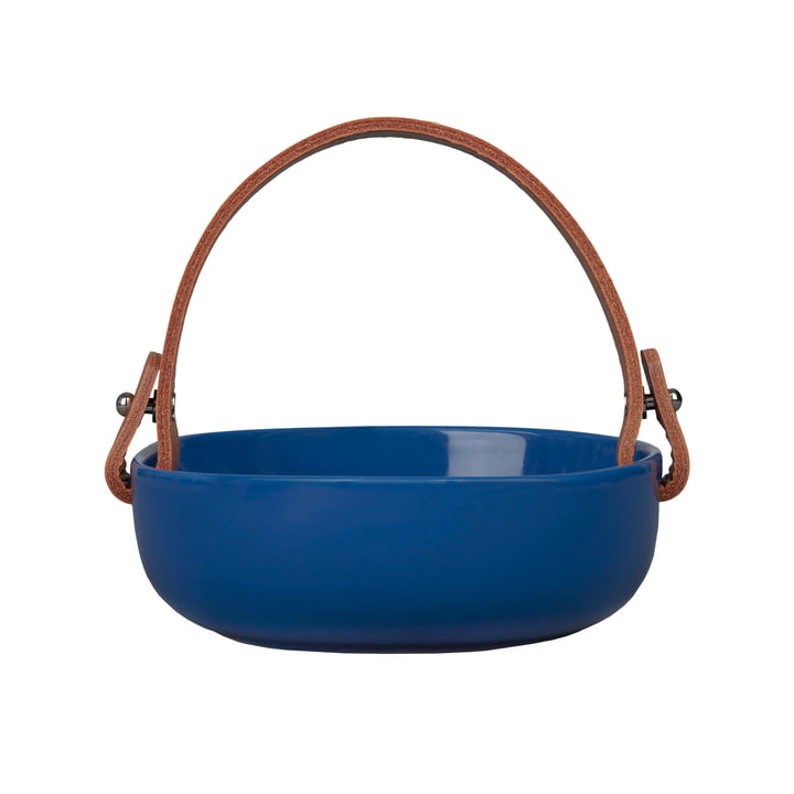 Oiva Pikku Koppa serving bowl with leather handle, 1 2. 5 x 1 3. 5 cm, blue / terra by Marimekko