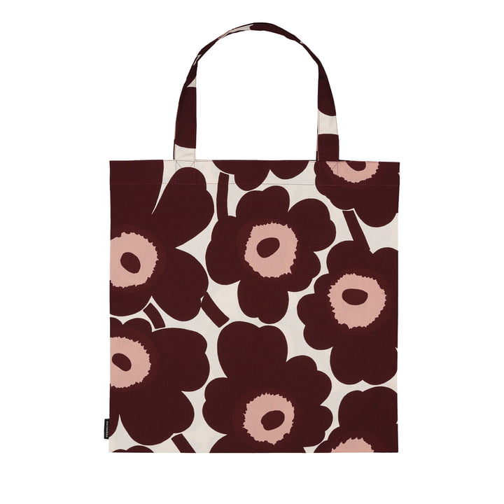 Pieni Unikko Shopping bag, cotton white / burgundy / pink from Marimekko