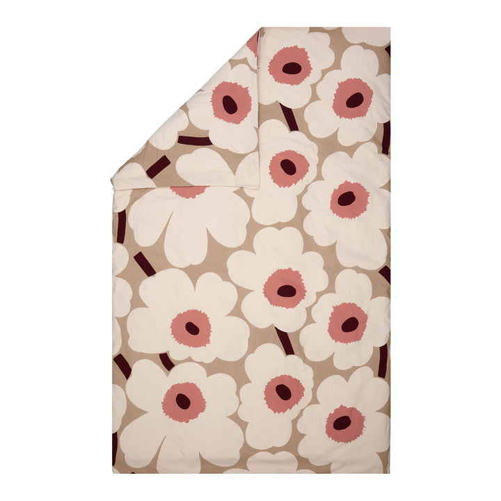 Unikko Comforter cover, beige / cotton white / rose from Marimekko
