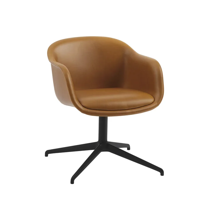Fiber Conference Armchair, black / Refine leather cognac from Muuto