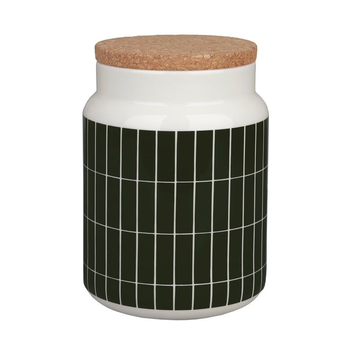 Tiiliskivi Storage jar 1.2 l, white / dark green from Marimekko