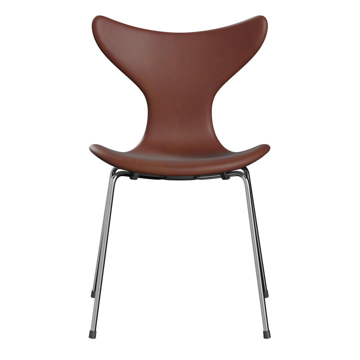 Lily Chair, leather maroon / frame chrome of Fritz Hansen