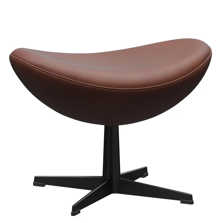 Egg Footstool, chestnut brown leather / black PVD frame from Fritz Hansen