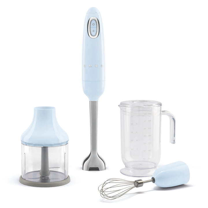 50's style hand blender set HBF22 from Smeg in color pastel blue