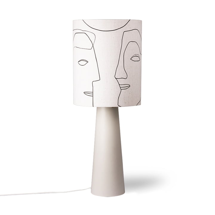Cone Table lamp base, L, matt light grey + Printed Faces Lampshade, L by HKliving