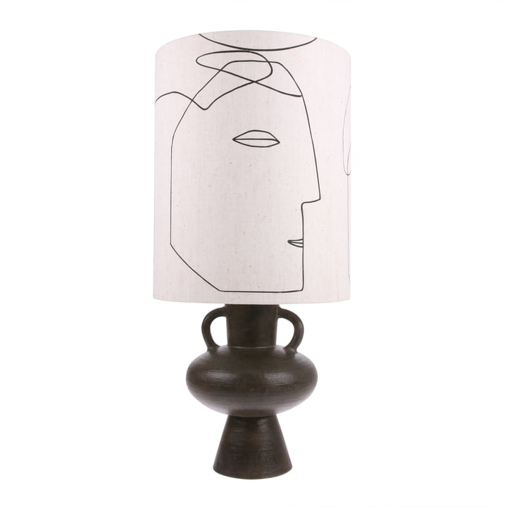 Stoneware table lamp base with handles, rough grey + Printed Faces lampshade, L by HKliving