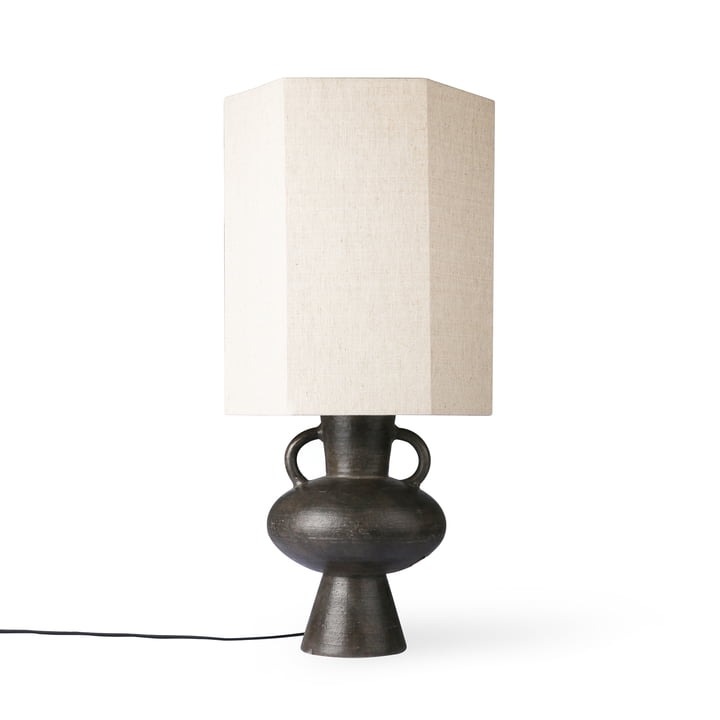 Stoneware table lamp base with handles, rough grey + Hexagon lampshade, M, natural by HKliving