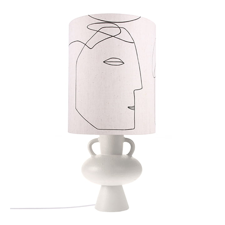 Stoneware table lamp base with handles, white + Printed Faces lampshade, L of HKliving