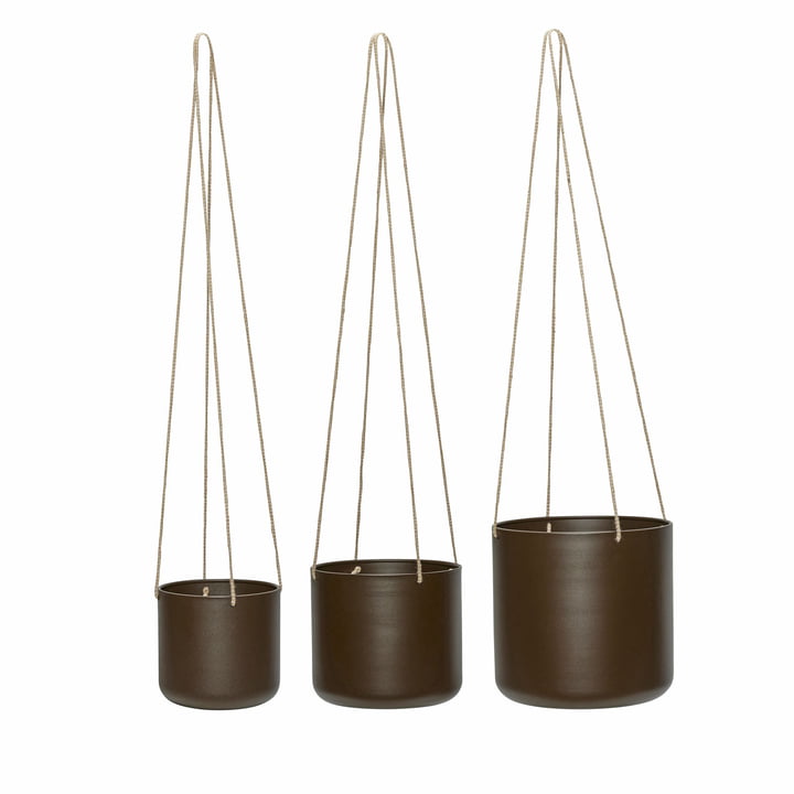 Bloom hanging plant pot, Large, brown (set of 3) from Hübsch Interior