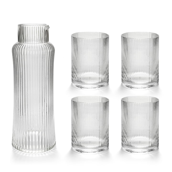 Collection - Juno Carafe 1 l, transparent + Tumbler glass, 350 ml, transparent (set of 4)