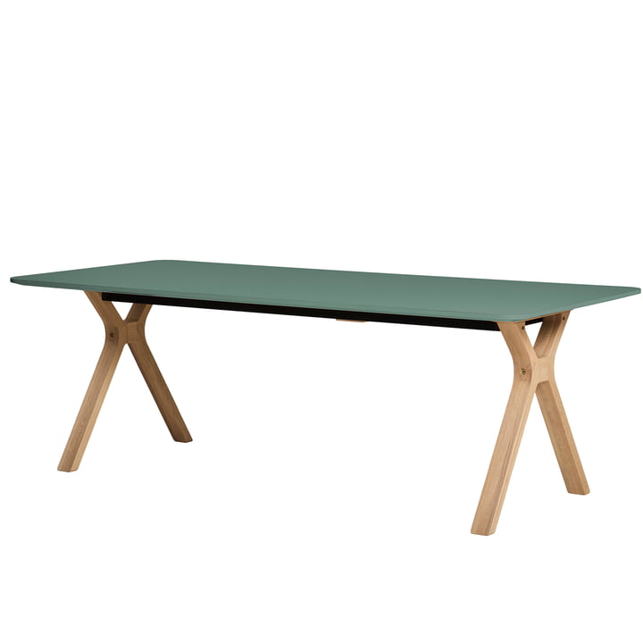 Space Extending table from Andersen Furniture in the finish oak white pigmented / laminate dark green