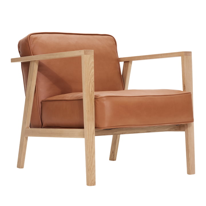 LC1 Lounge armchair from Andersen Furniture in white pigmented oak / leather Sevilla cognac 4003 finish