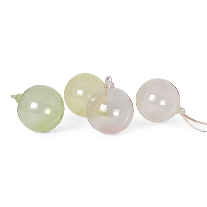 Glass Baubles Christmas tree balls, Large, multicolored light (set of 4) by Ferm Living