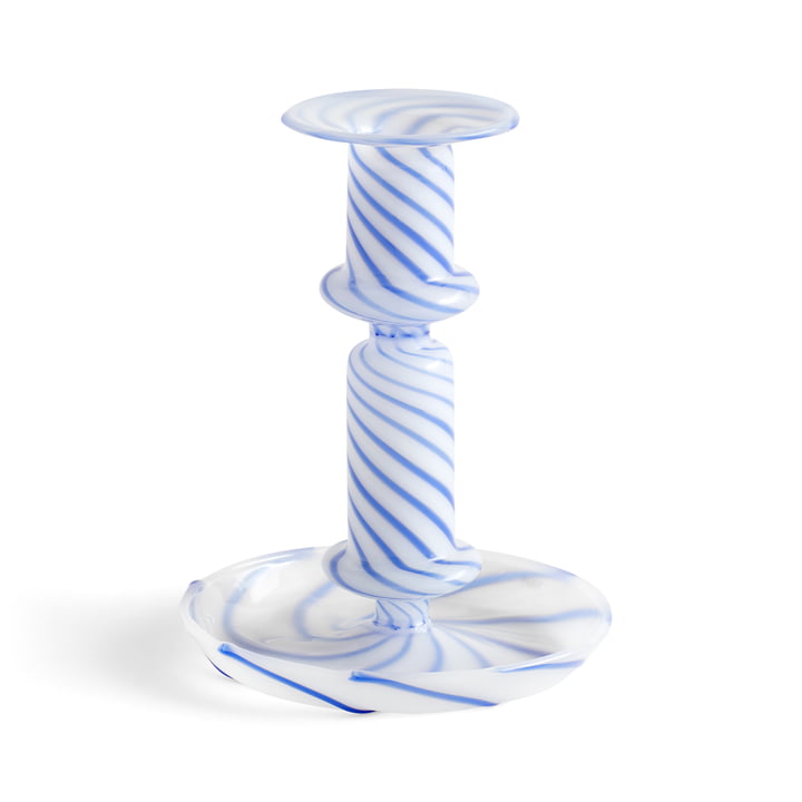 Flare Candlestick, Ø 11 x H 14 cm, Stripe, milk / blue by Hay