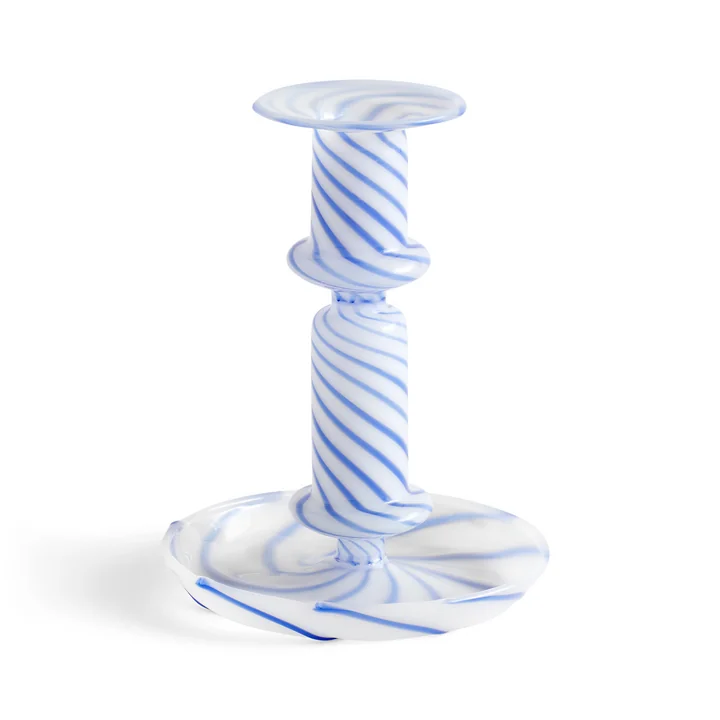 Flare Candlestick, Ø 11 x H 14 cm, Stripe, milk / blue by HAY
