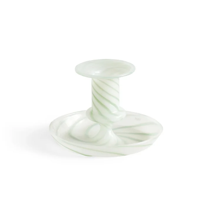 Flare Candlestick, Ø 11 x H 7.5 cm, Stripe, milk / green by HAY
